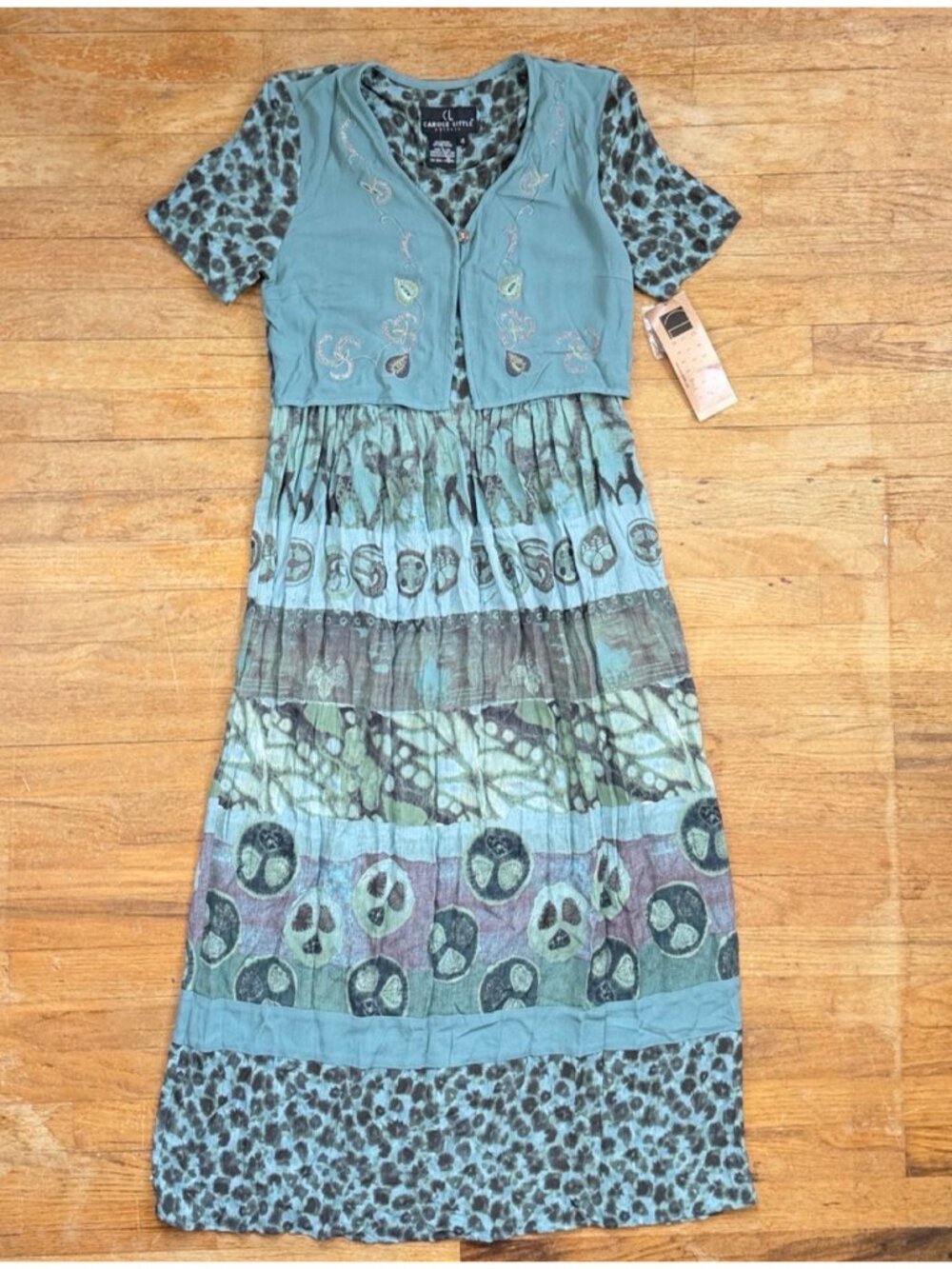 Vintage Leopard Batik Print Maxi Dress Size Small 90s Carole Little Rayon Frock